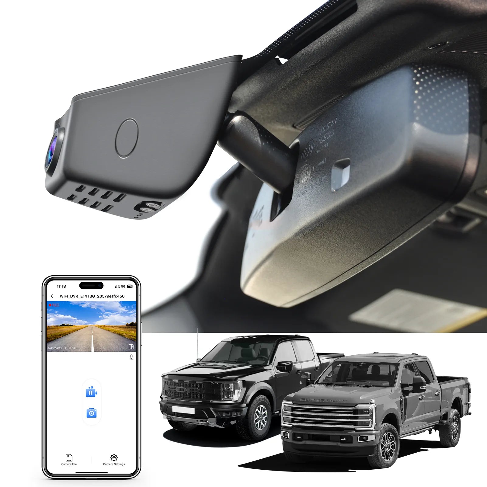 Mangoal 4K Dash Cam for (No Auto-Dimming Function, Draw Power By Rainfall Sensor Power Adapter) Ford F150 2018-2026 F250/F350 Super Duty 2020-2026
