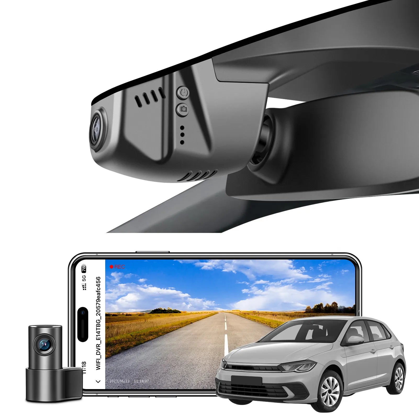 Mangoal 4K Front & 2K Rear 2 Channel HDR Dash Cam, Dual STARVIS 2 IMX678 IMX675, Custom Fit for VolksWagen Polo 2018-2024 (Model B Black)