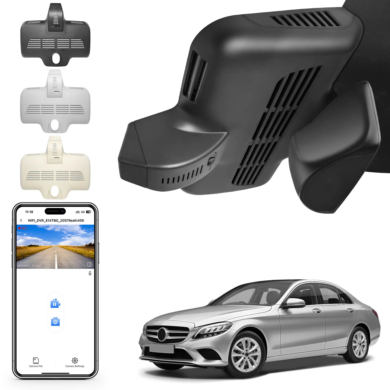 Mangoal Front 4K HDR Dash Cam STARVIS 2 IMX678 for Mercedes-Benz C-Class Gen4 W/S/C/A 205 2015-2021(Model D Black), C200 C250 C300 etc