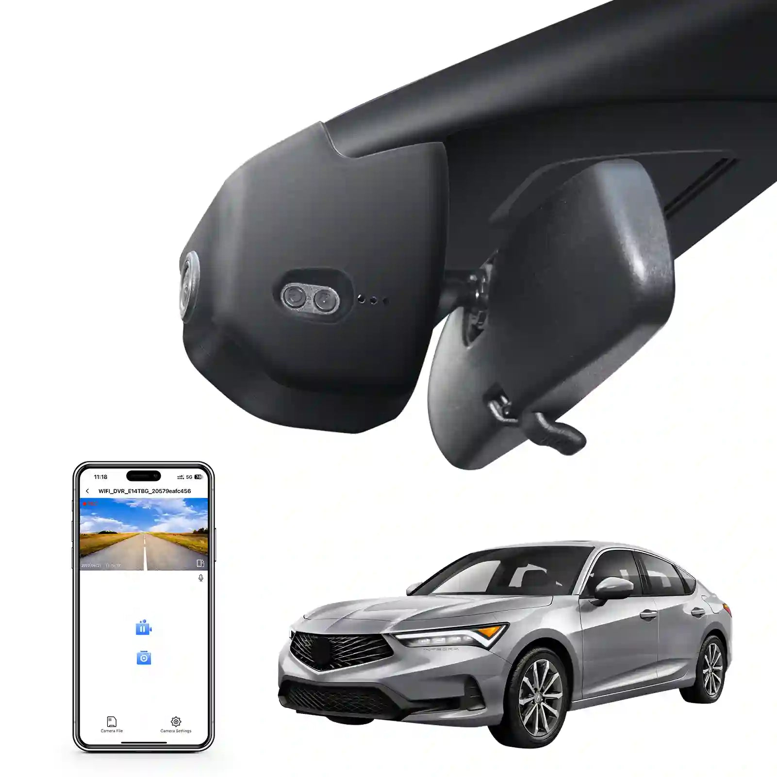 Car roof rack system with smartphone app interface and car model on a white background For mangoal tech dash camera 