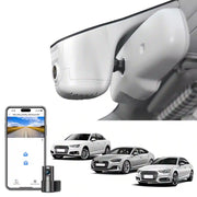 Car camera system with smartphone app and multiple cars displayed.