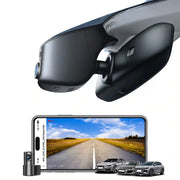 Car dashboard camera with smartphone displaying road view and cars below