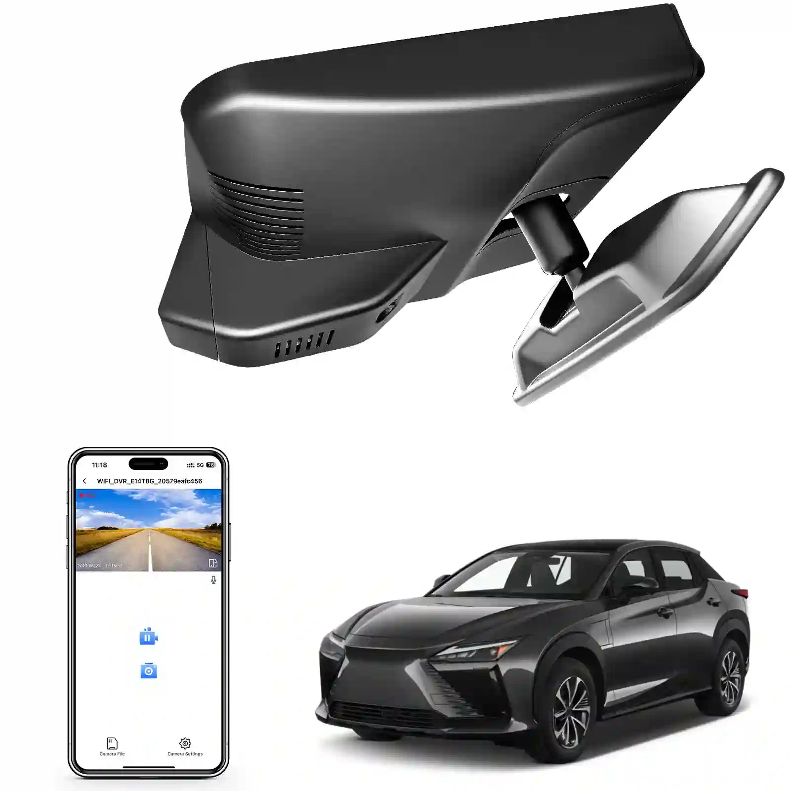 Car dashboard camera, smartphone with app interface by mangoal tech dash camera 