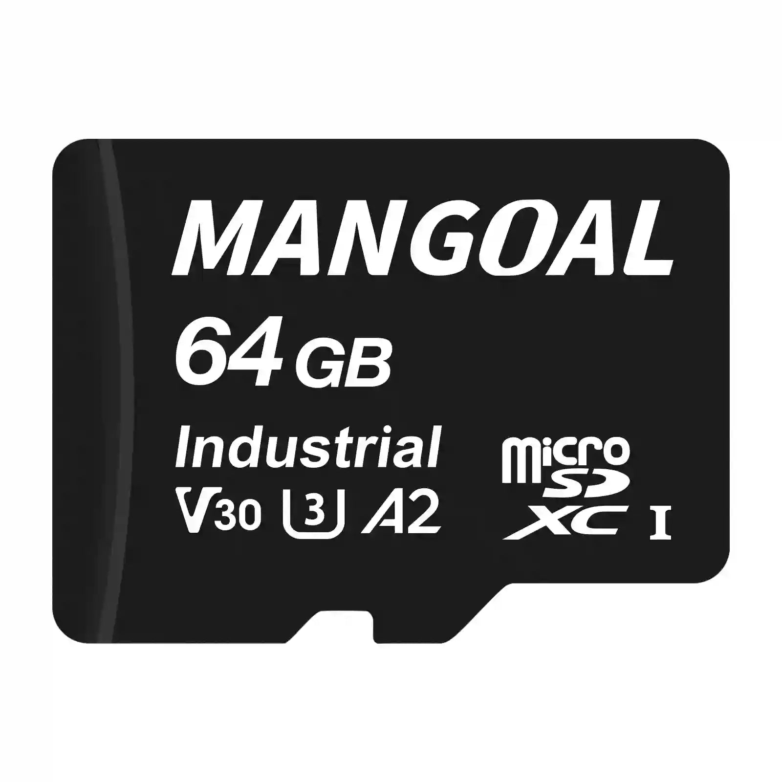 Mangoal 64GB microSDXC card on a white background for mangoal dash cam