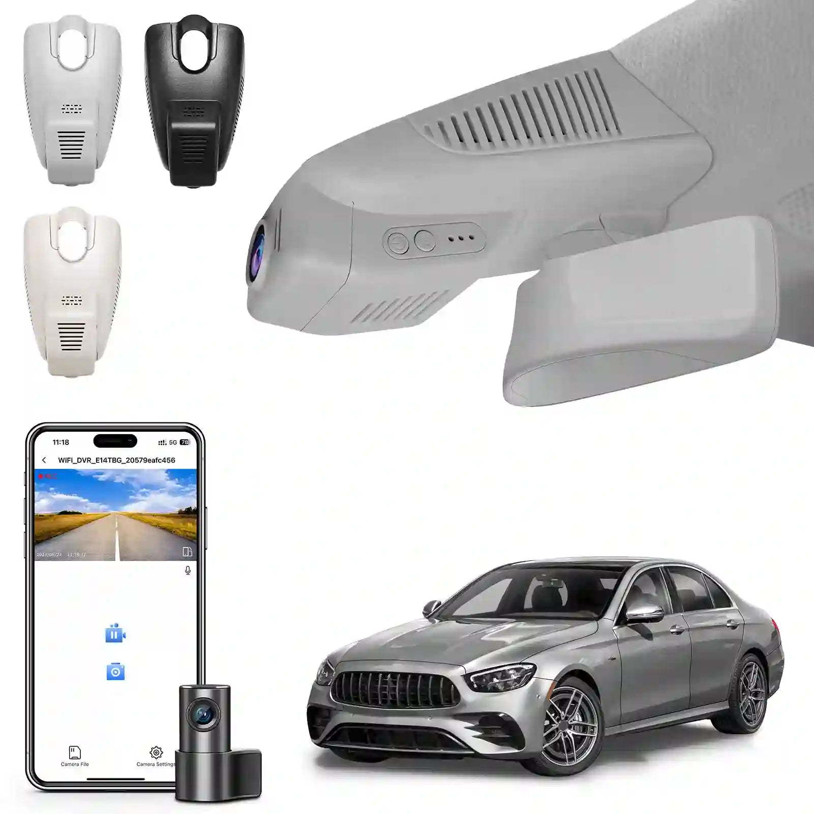 Collection of car security devices including cameras and a smartphone app 