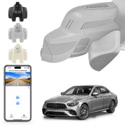 Car air freshener system with car, phone, and air freshener parts on a white background