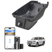 Car camera system with smartphone app, car, and camera on a white background
