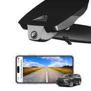 Car camera system with smartphone displaying road view and car in the background   For mangoal tech dash camera
