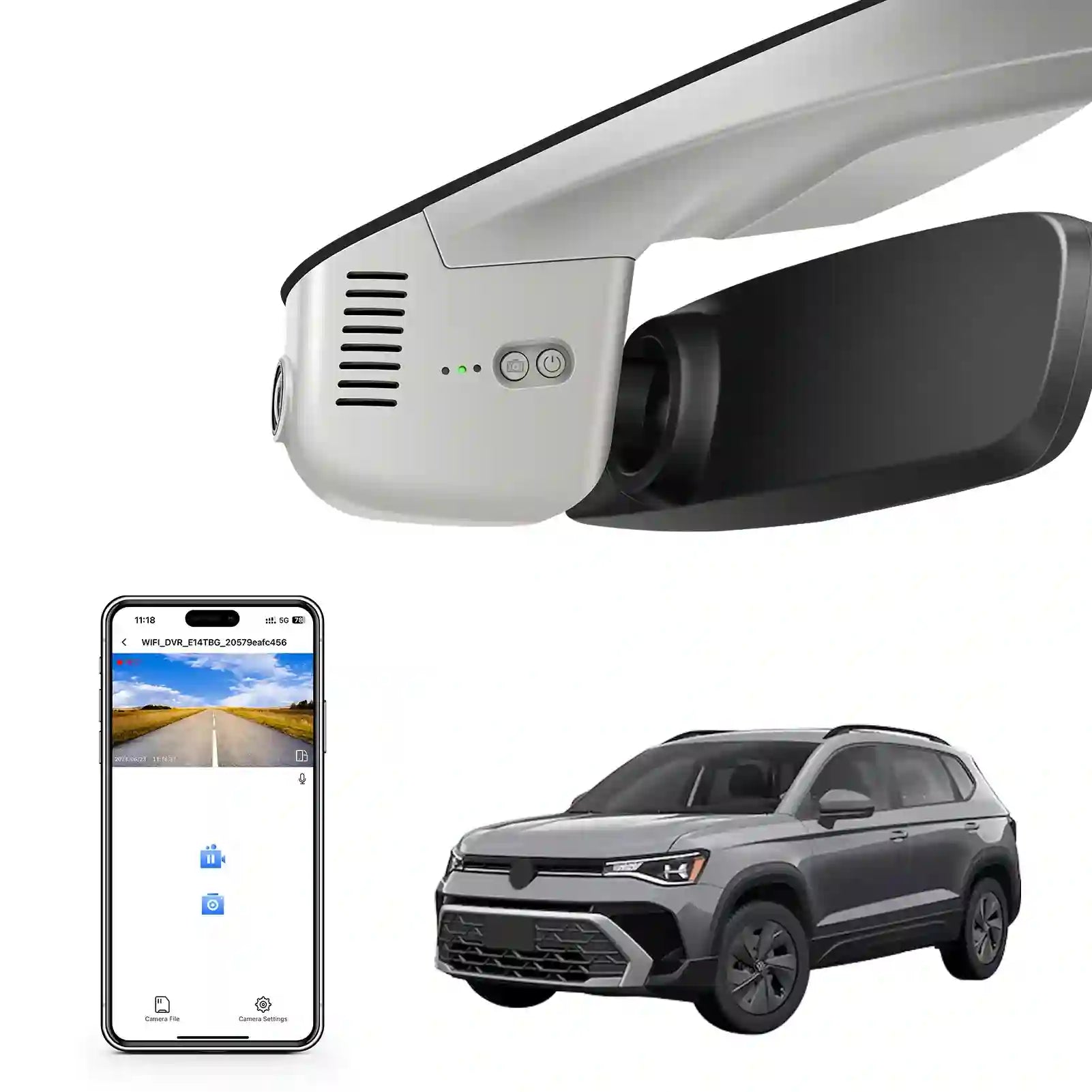 Car rearview mirror with smartphone app interface and vehicle on a white background