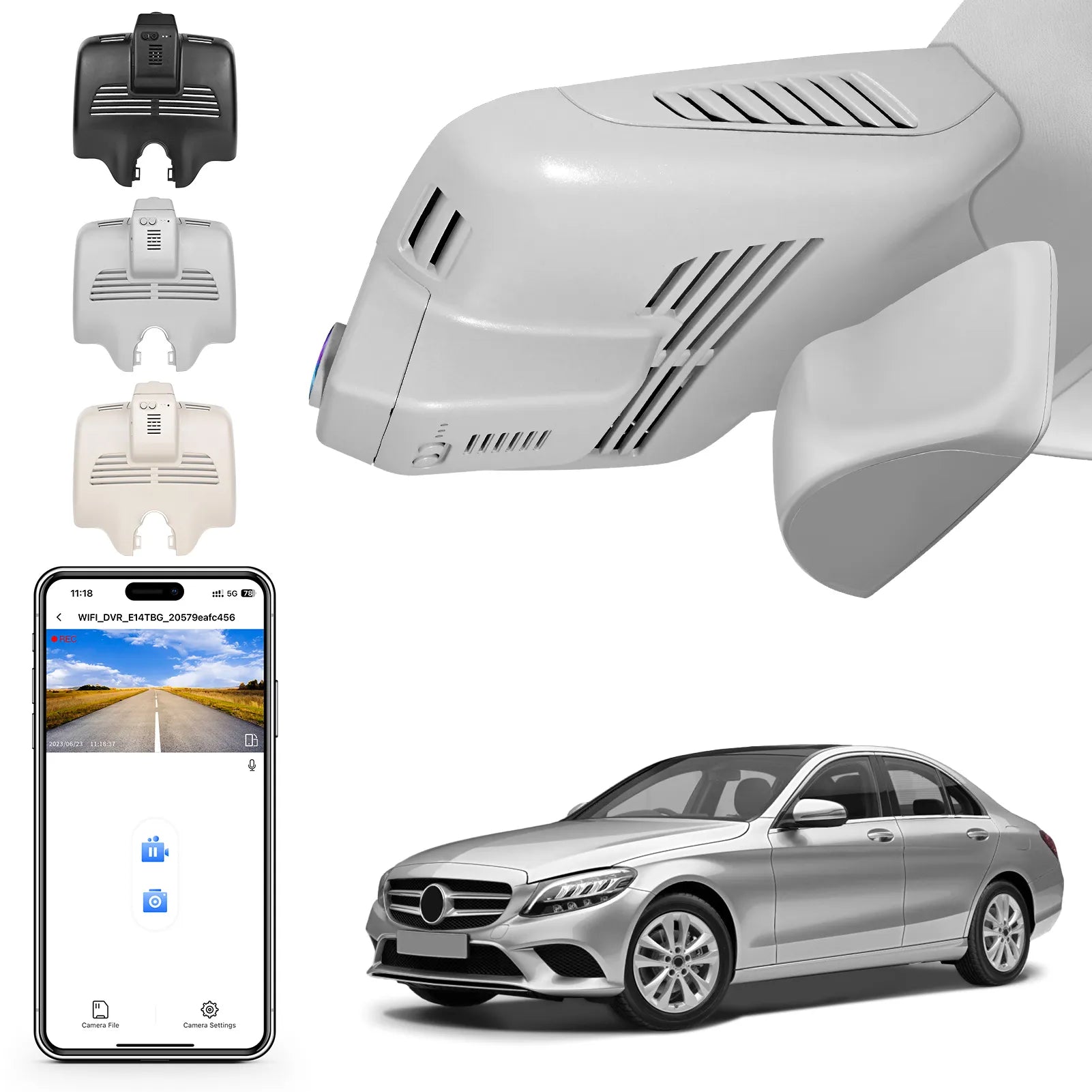 Mangoal Front 4K HDR Dash Cam STARVIS 2 IMX678 for Mercedes-Benz C-Class Gen4 W/S/C/A 205 2015-2021(Model B Gray), C200 C250 C300 etc