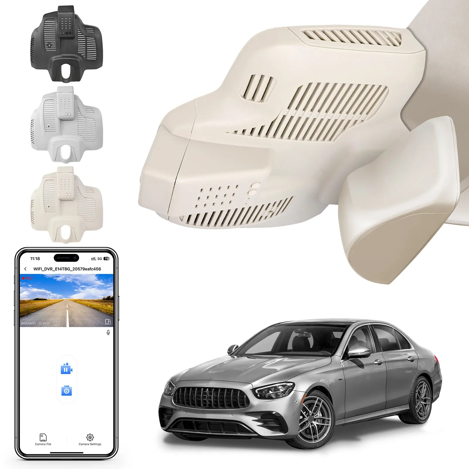 Mangoal Front 4K HDR Dash Cam STARVIS 2 IMX678, Custom for Mercedes-Benz E-Class W213 Gen5 E-Class 2017-2023 & E53 E63 AMG 2018-2024(Model C Beige)