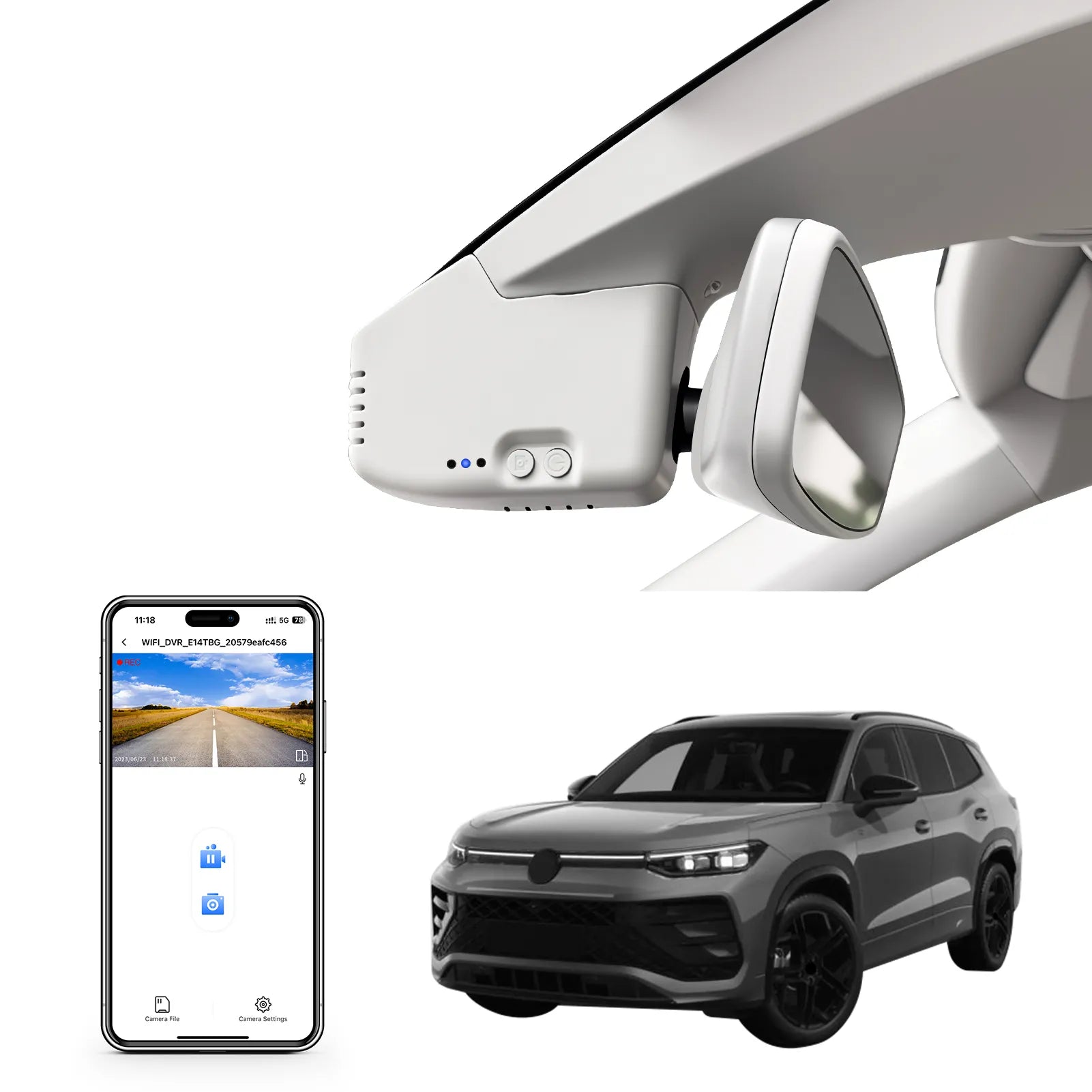 Mangoal Front 4K HDR Dash Cam STARVIS 2 IMX678, Custom Fit for Volkswagen Tayron 2019-2025(Model B Gray)