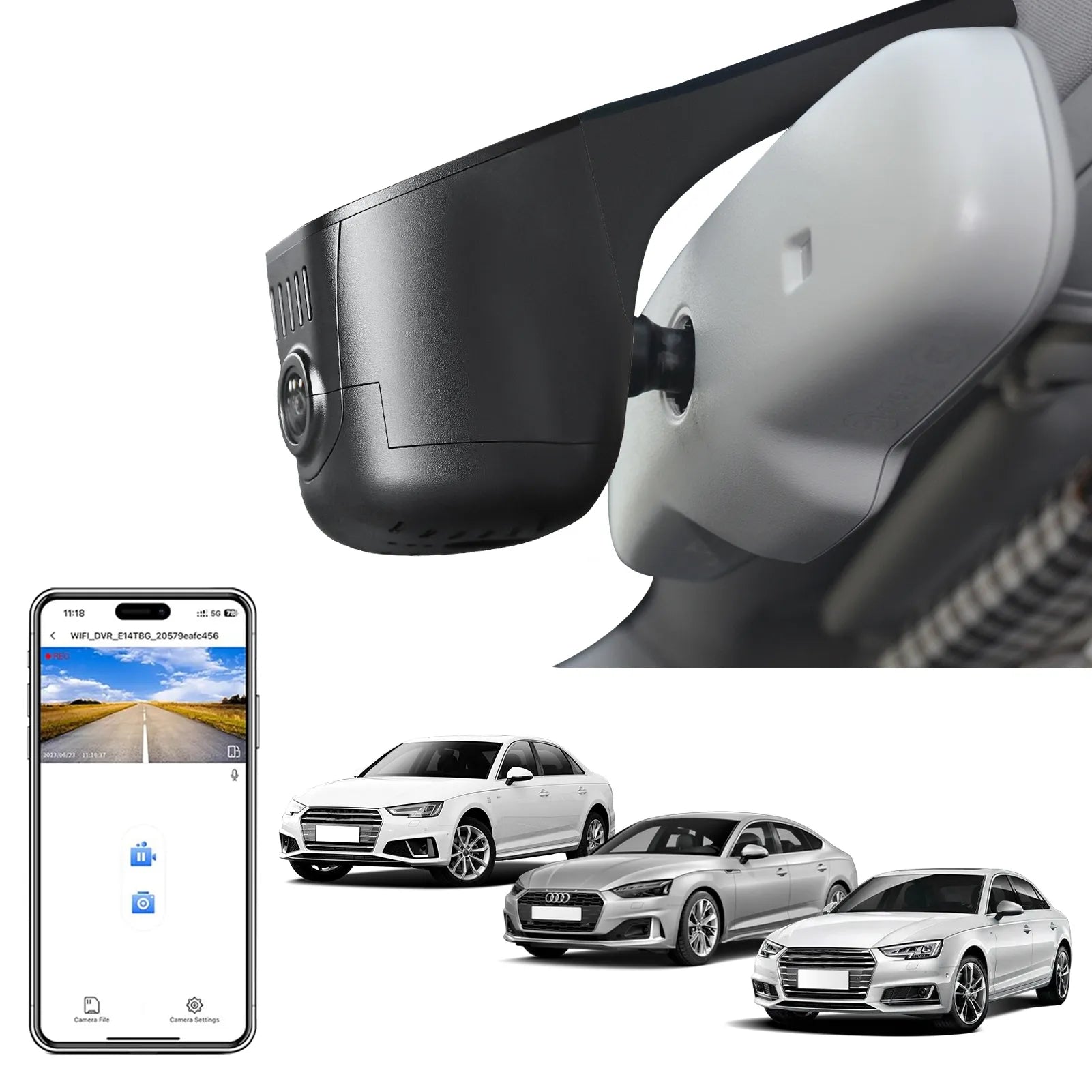 Mangoal Front 4K & Rear 1080P Dash Cam for Audi (Model C Black)