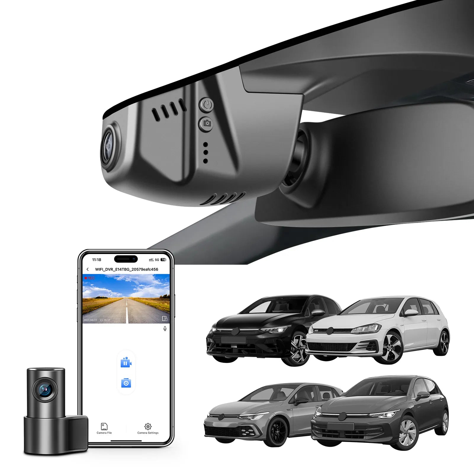 Mangoal 4K Front & 2K Rear 2 Channel HDR Dash Cam, Dual STARVIS 2 IMX678 IMX675, Custom Fit for Volkswagen Golf & Golf GTI & Golf R MK 7/7.5/8 2015-2025 (Model B Black)