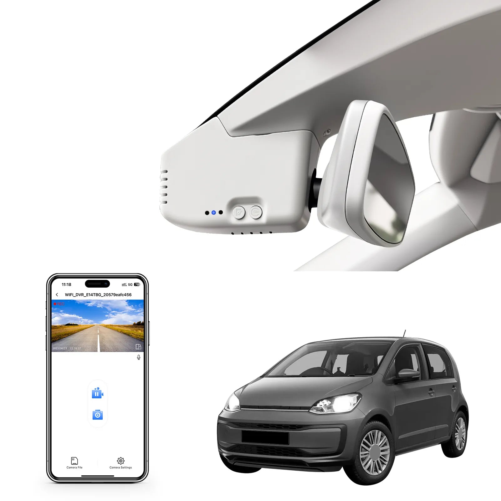Mangoal Front 4K HDR Dash Cam STARVIS 2 IMX678, Custom Fit for Volkswagen up! & e-up! 2017-2024(Model B Gray)