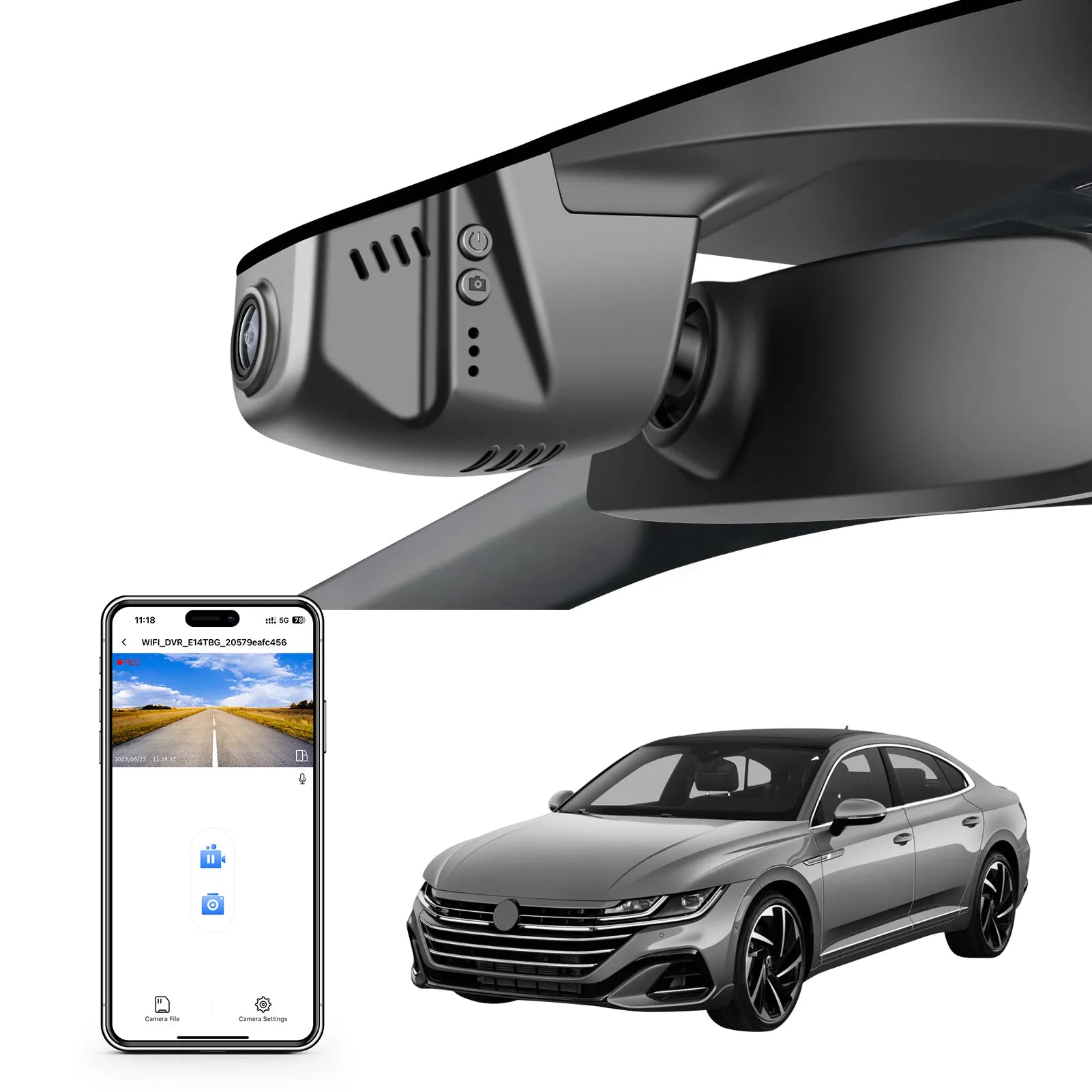 Front 4K HDR Dash Cam STARVIS 2 IMX678, Custom Fit for Volkswagen Arteon 2018-2024 SE SEL Premium R-line Elegance (Model B Black), 5GHz WiFi, GPS, 64GB Card