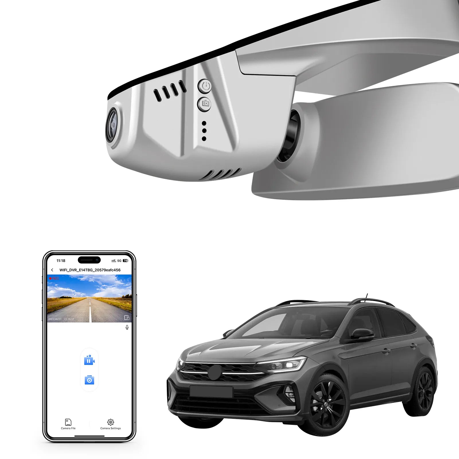 Mangoal Front 4K HDR Dash Cam STARVIS 2 IMX678, Custom Fit for Volkswagen Taigo 2022-2025(Model B Gray)