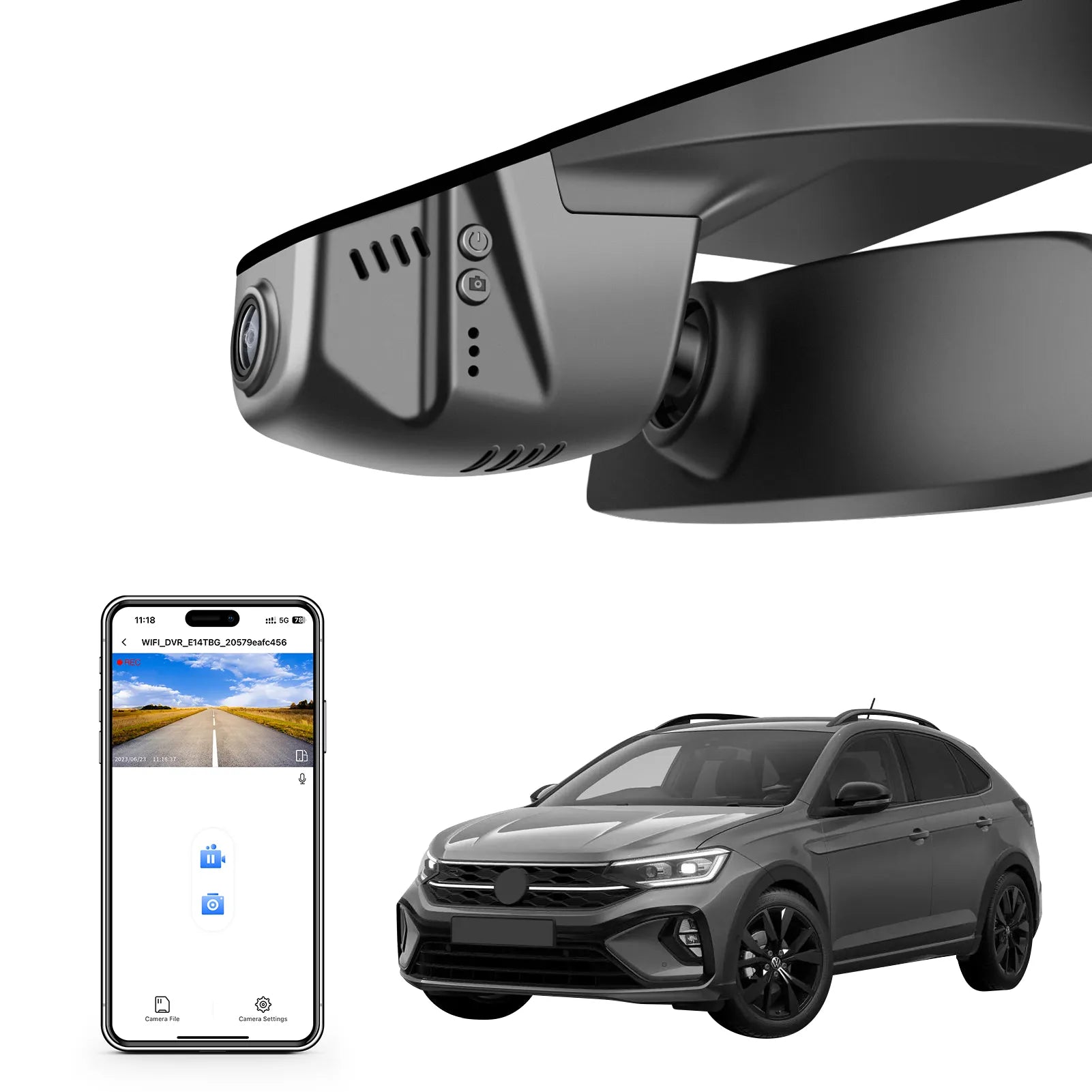 Mangoal Front 4K HDR Dash Cam STARVIS 2 IMX678, Custom Fit for Volkswagen Taigo 2022-2025 (Model B Black)
