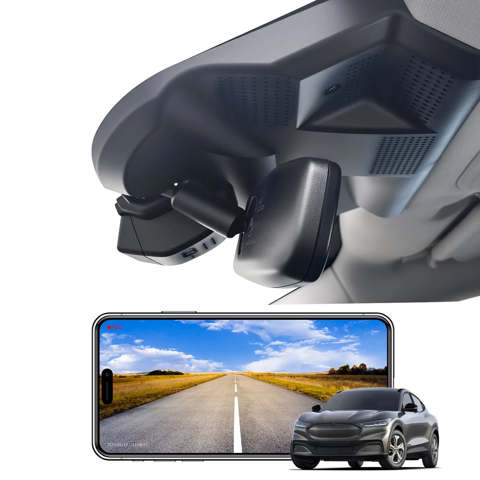 Mangoal Front 4K HDR Dash Cam STARVIS 2 IMX678, Custom Fit for Ford Mustang mach-E 2021 2022 2023 2024 2025, Select Premiuia Rom Californute 1 GT Accessories, UHD 2160P Video, WiFi & App, G-Sensor, Loop Recording, 64GB Card
