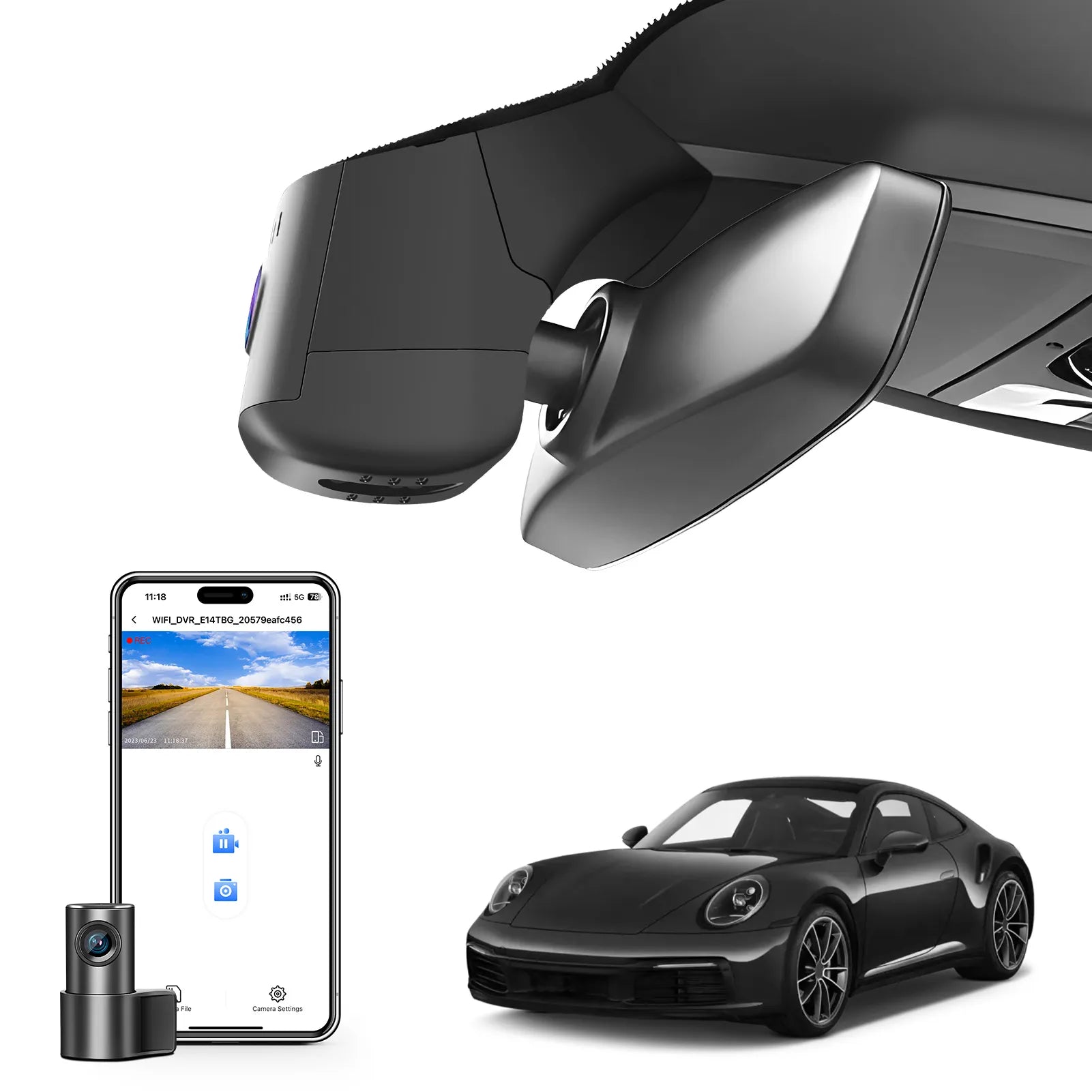 4K Front & 2K Rear 2 Channel HDR Dash Cam, Dual STARVIS 2 IMX678 IMX675, for Porsche 911 2025 2026(Model C), 5G WiFi, GPS, 128GB