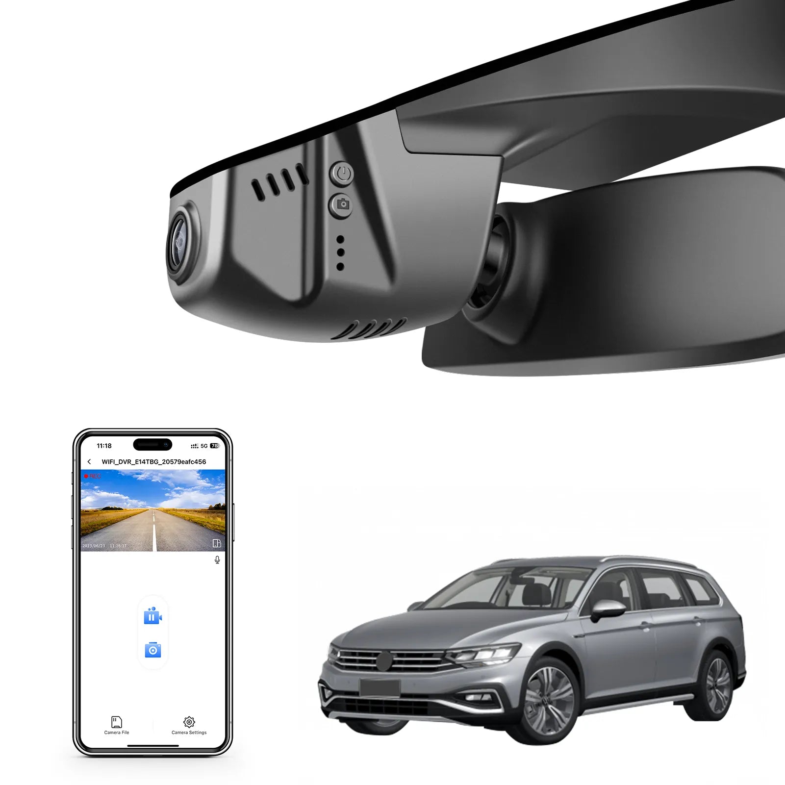 Mangoal Front 4K HDR Dash Cam STARVIS 2 IMX678, Custom Fit for VW Passat B8 2015-2024 (Model B Black)