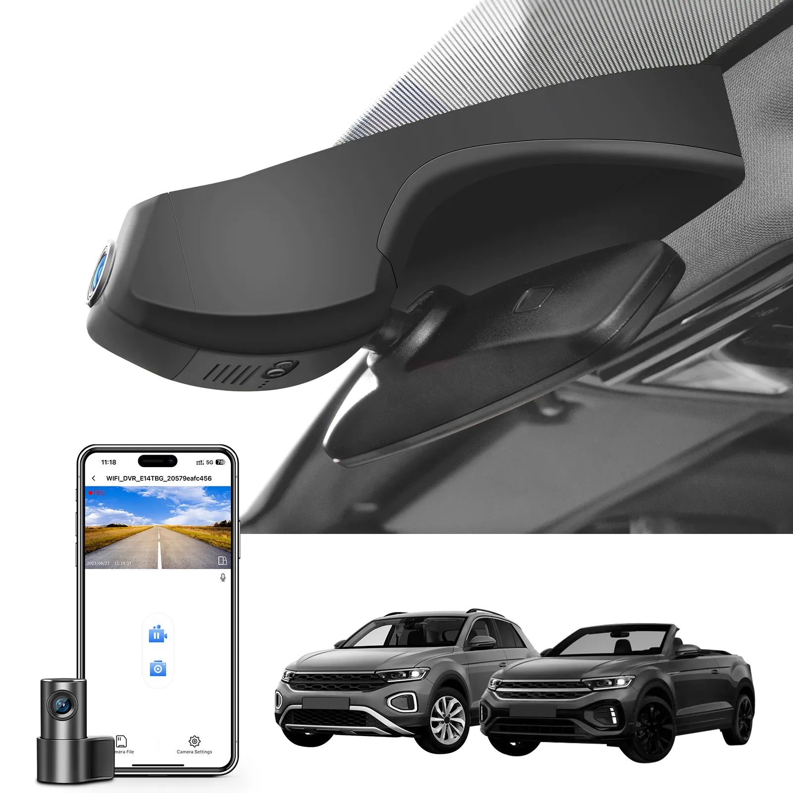 Mangoal Front 4K & Rear 1080p Dash Cam for Volkswagen T-ROC & T-ROC Cabrio 2018-2025 (Model B)