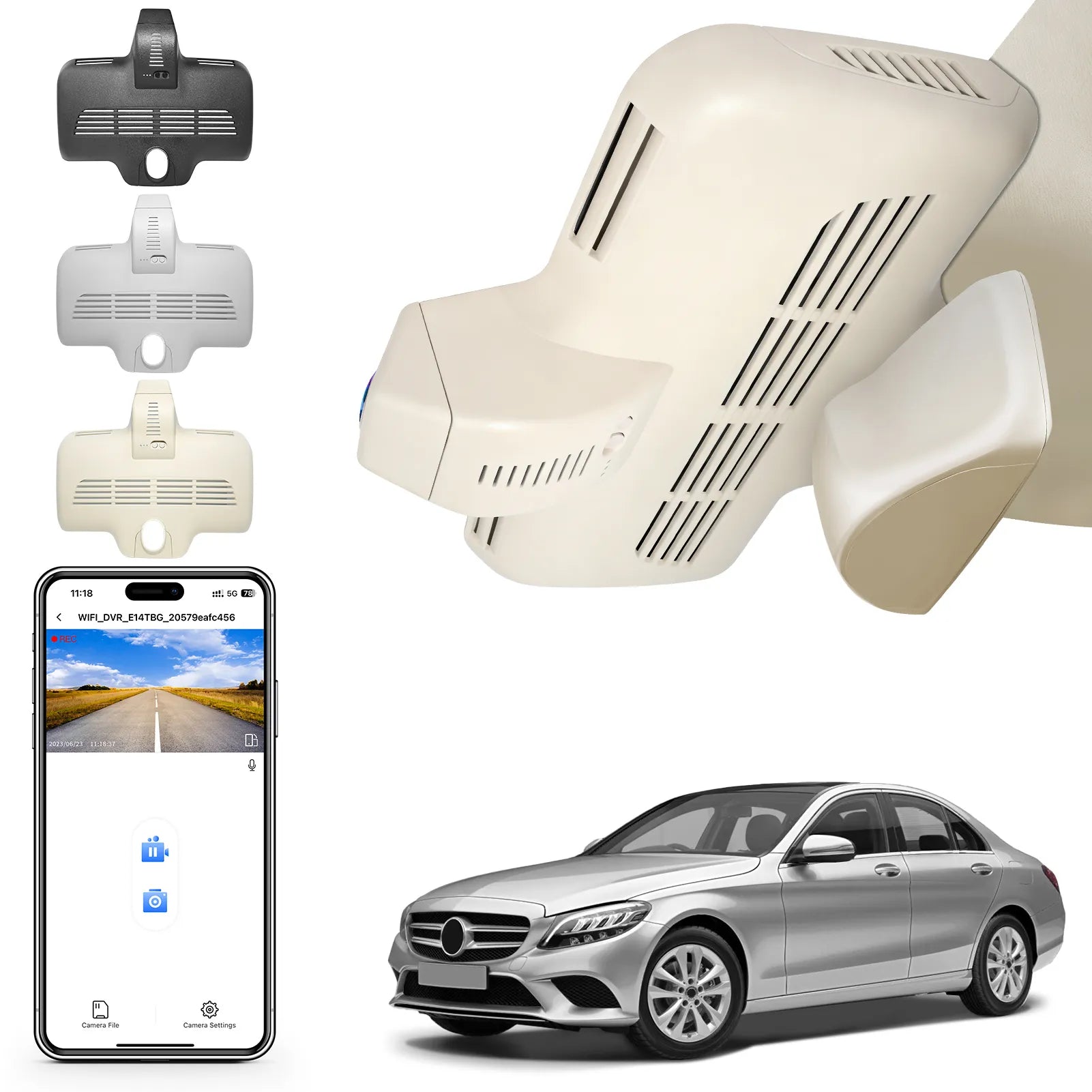 Mangoal Front 4K HDR Dash Cam STARVIS 2 IMX678 for Mercedes-Benz C-Class Gen4 W/S/C/A 205 2015-2021(Model D Beige), C200 C250 C300 etc