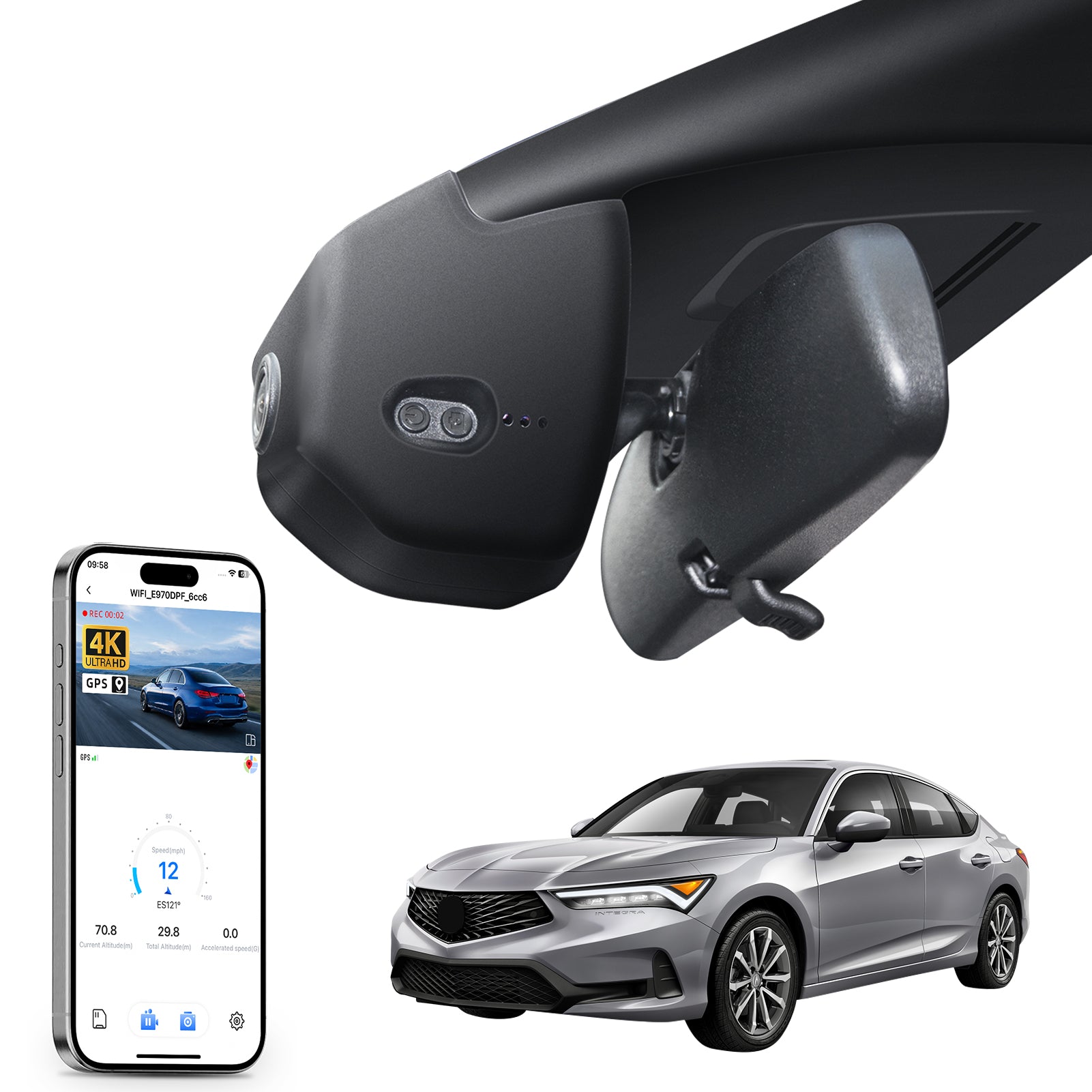 Mangoal Front 4K HDR Dash Cam STARVIS 2 IMX678 for Acura Integra 2023 2024 2025(Black)