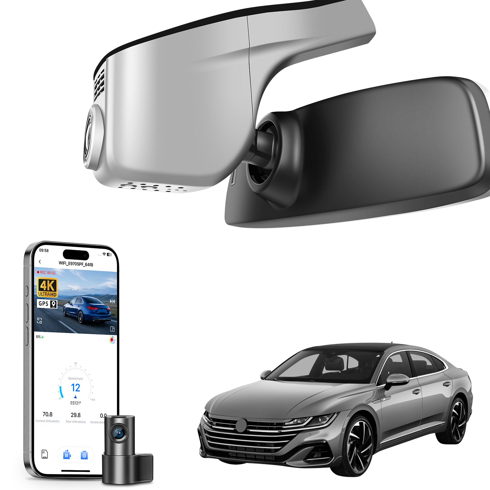 Mangoal Front 4K & Rear 1080P Dash Cam for Volkswagen Arteon 2018-2024 (Model A Gray)