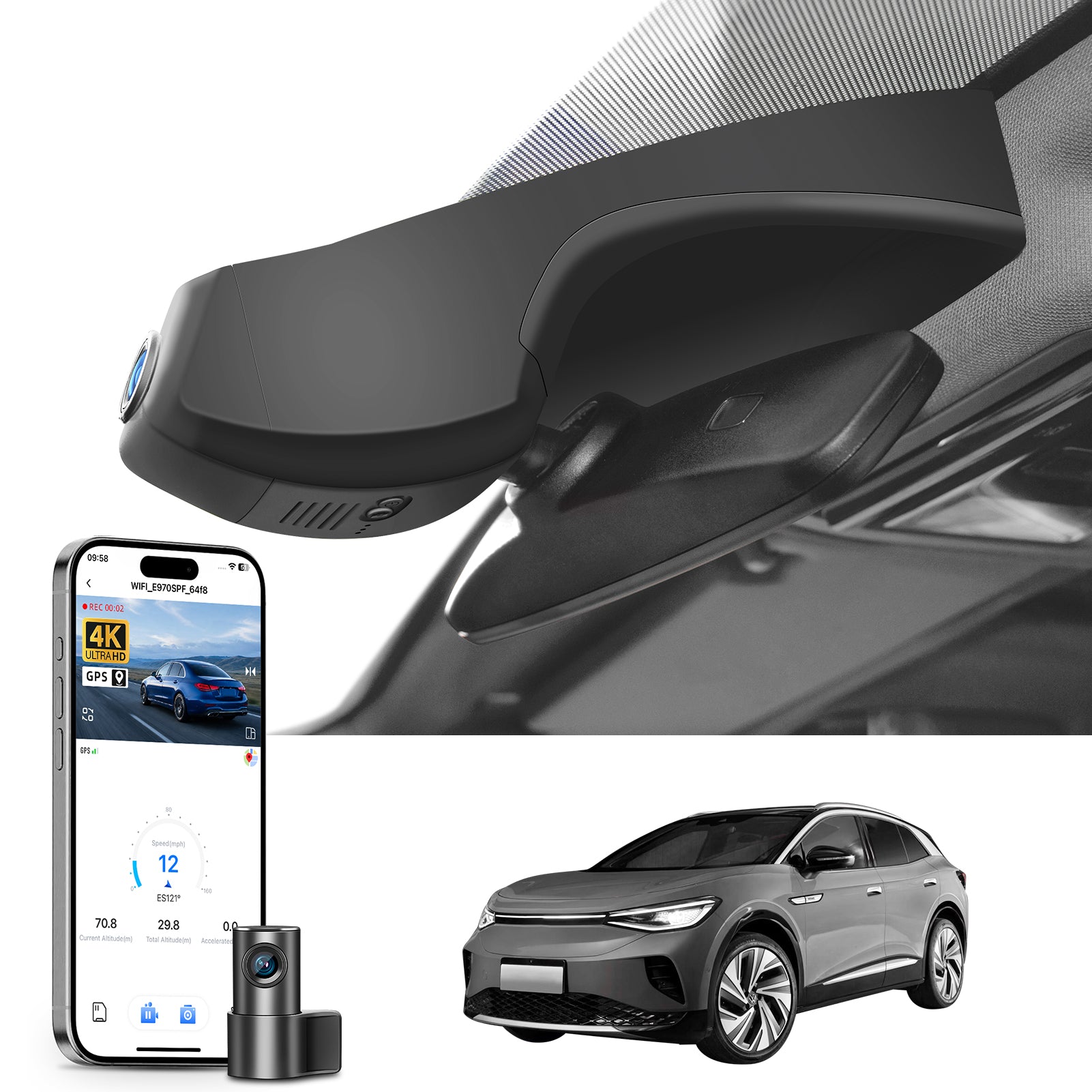 Mangoal Front 4K & Rear 1080p Dash Cam for Volkswagen ID.4 2021-2025