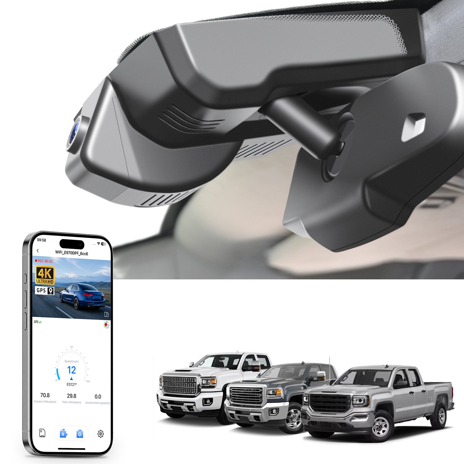 Mangoal Front 4K HDR Dash Cam STARVIS 2 IMX678 for GMC Sierra 1500 2014-2018, 2500 HD/3500 HD 2015-2019 (Model D)
