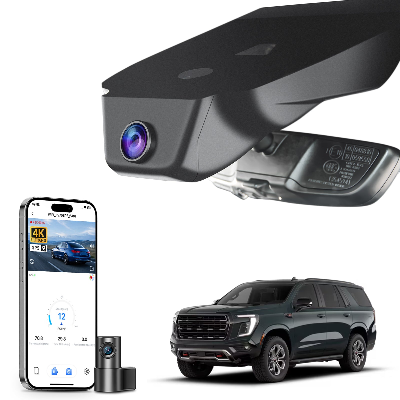 4Mangoal Front 4K & Rear 2K HDR Dash Cam, Dual STARVIS 2 IMX678 IMX675, for GMC Yukon, Yukon XL 2023-2026 (Model A)