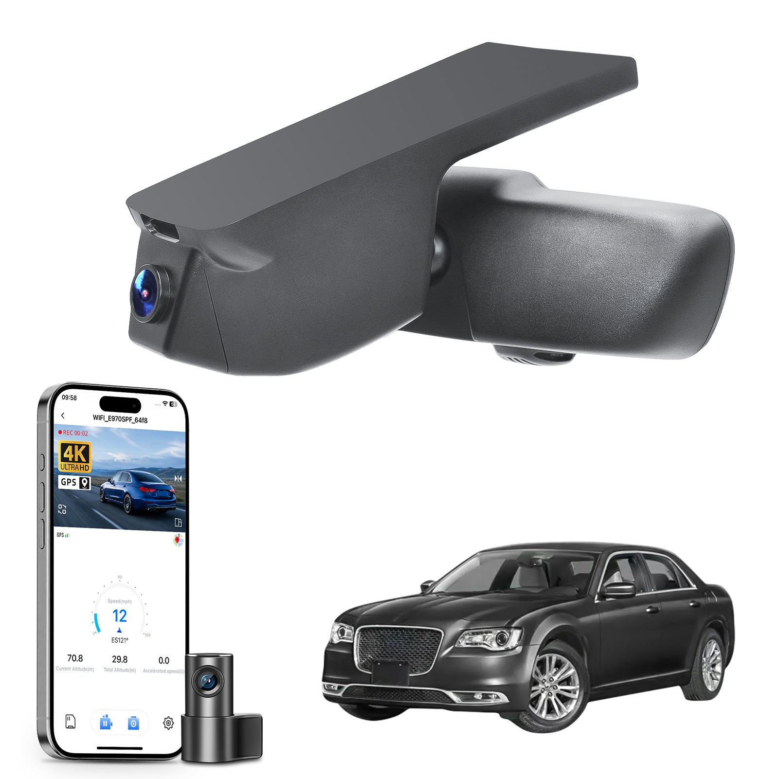Mangoal Front 4K & Rear 2K HDR Dash Cam, Dual STARVIS 2 IMX678 IMX675 for Chrysler 300 & 330C 2015-2023 (Model A)