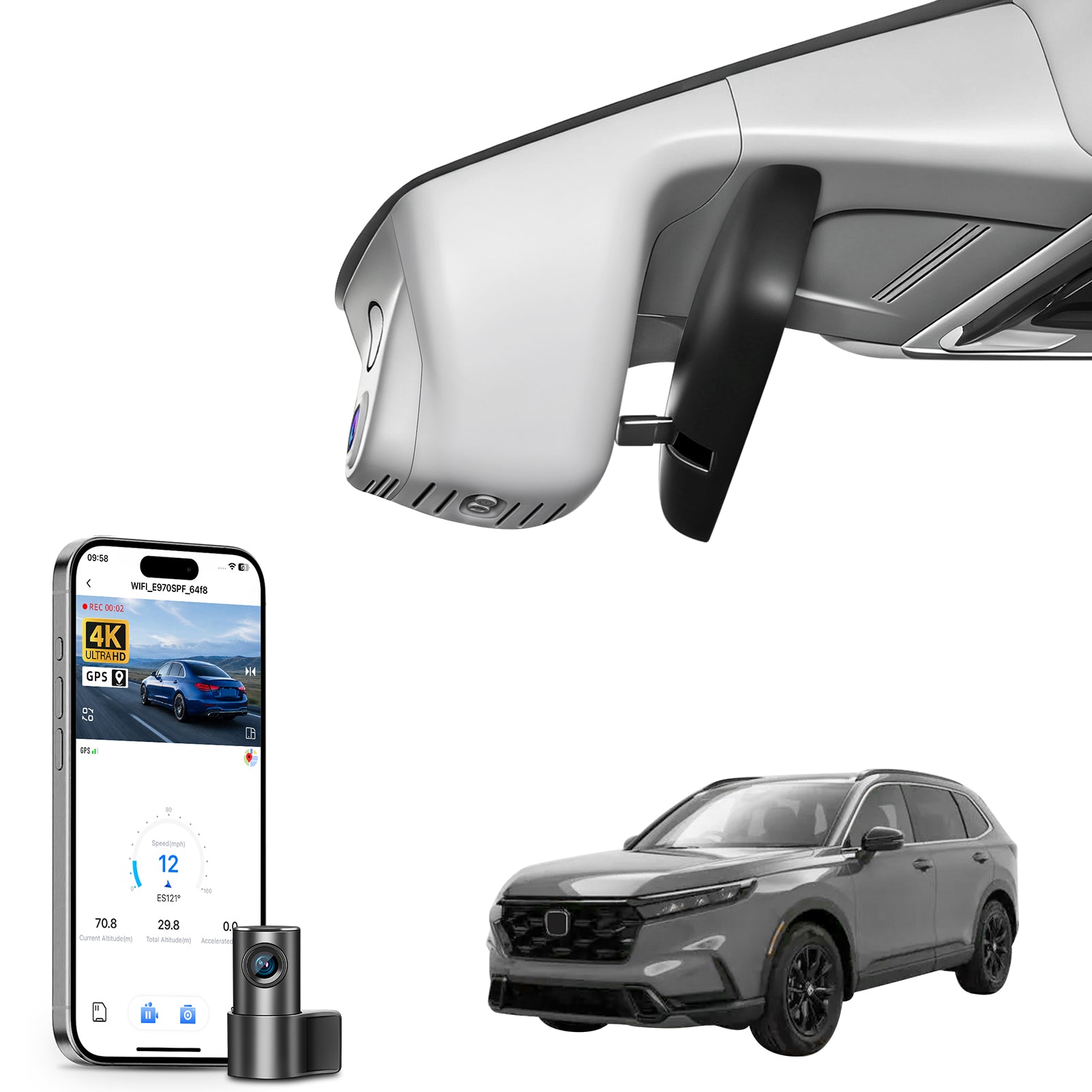 Mangoal Front 4K & Rear 2K HDR Dash Cam, Dual STARVIS 2 IMX678 IMX675, for Gen6 CR-V & CR-V Hybrid 2023-2026(Gray)(Model B)