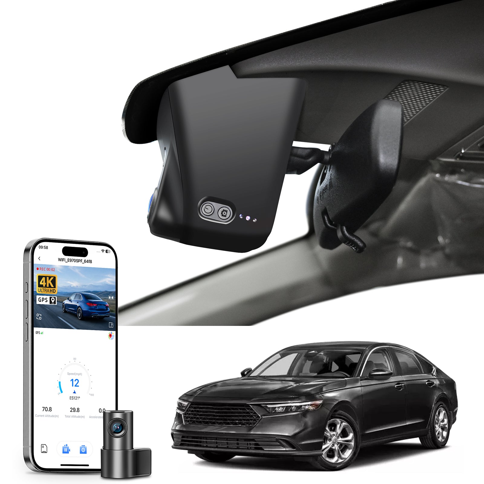Mangoal Front 4K & Rear 2K HDR Dash Cam, Dual STARVIS 2 IMX678 IMX675, for Honda Accord Gen11 2023-2026 & Hybrid
