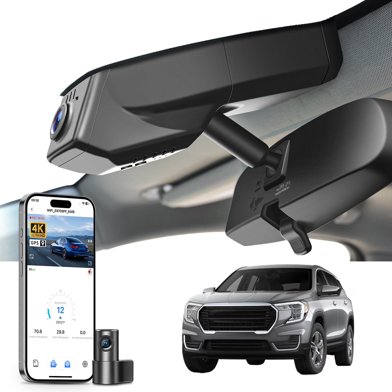 Mangoal Front 4K & Rear 2K HDR Dash Cam, Dual STARVIS 2 IMX678 IMX675, for GMC Terrain 2018-2024(Model B)