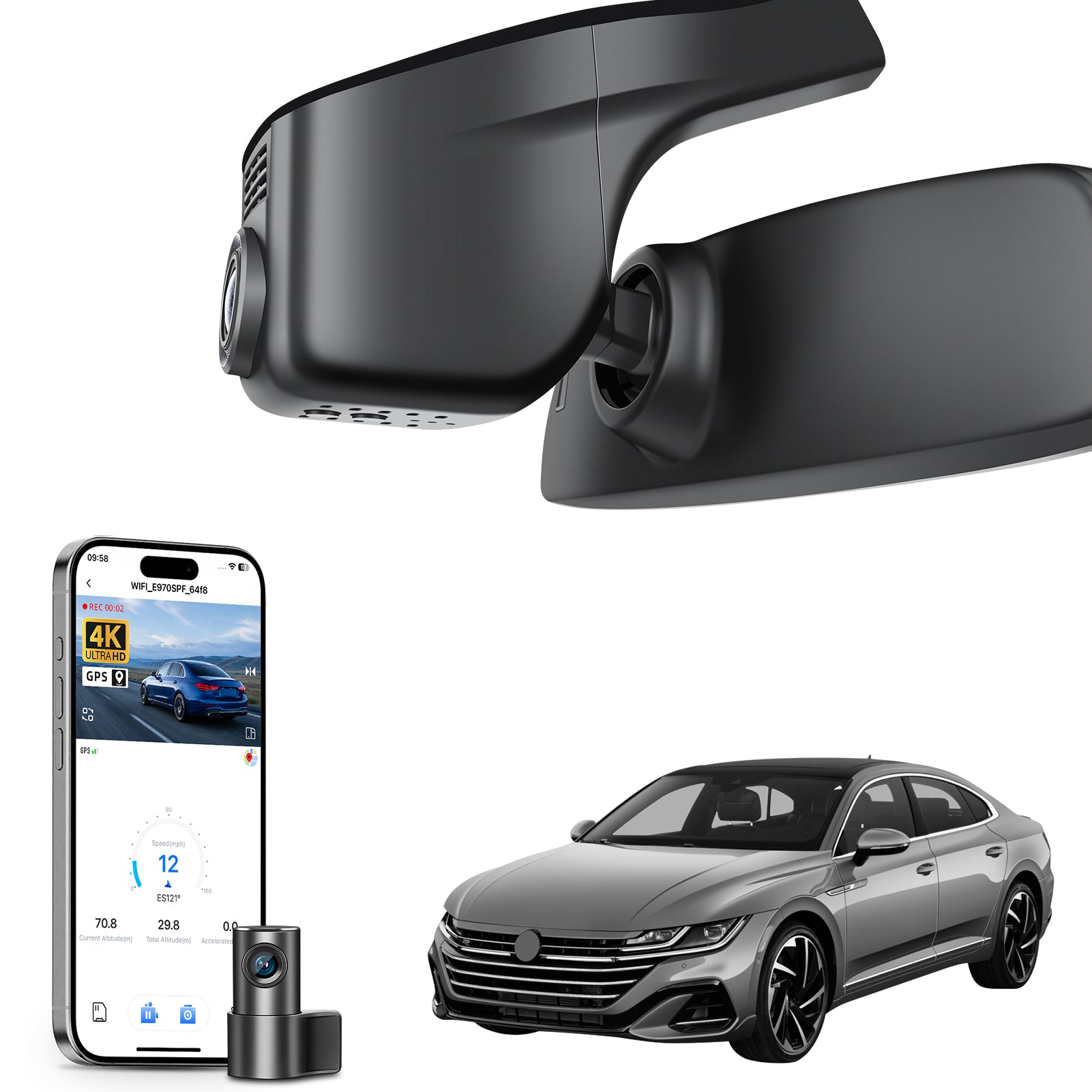 Mangoal Front 4K & Rear 1080P Dash Cam for Volkswagen Arteon 2018-2024 (Model A Black)