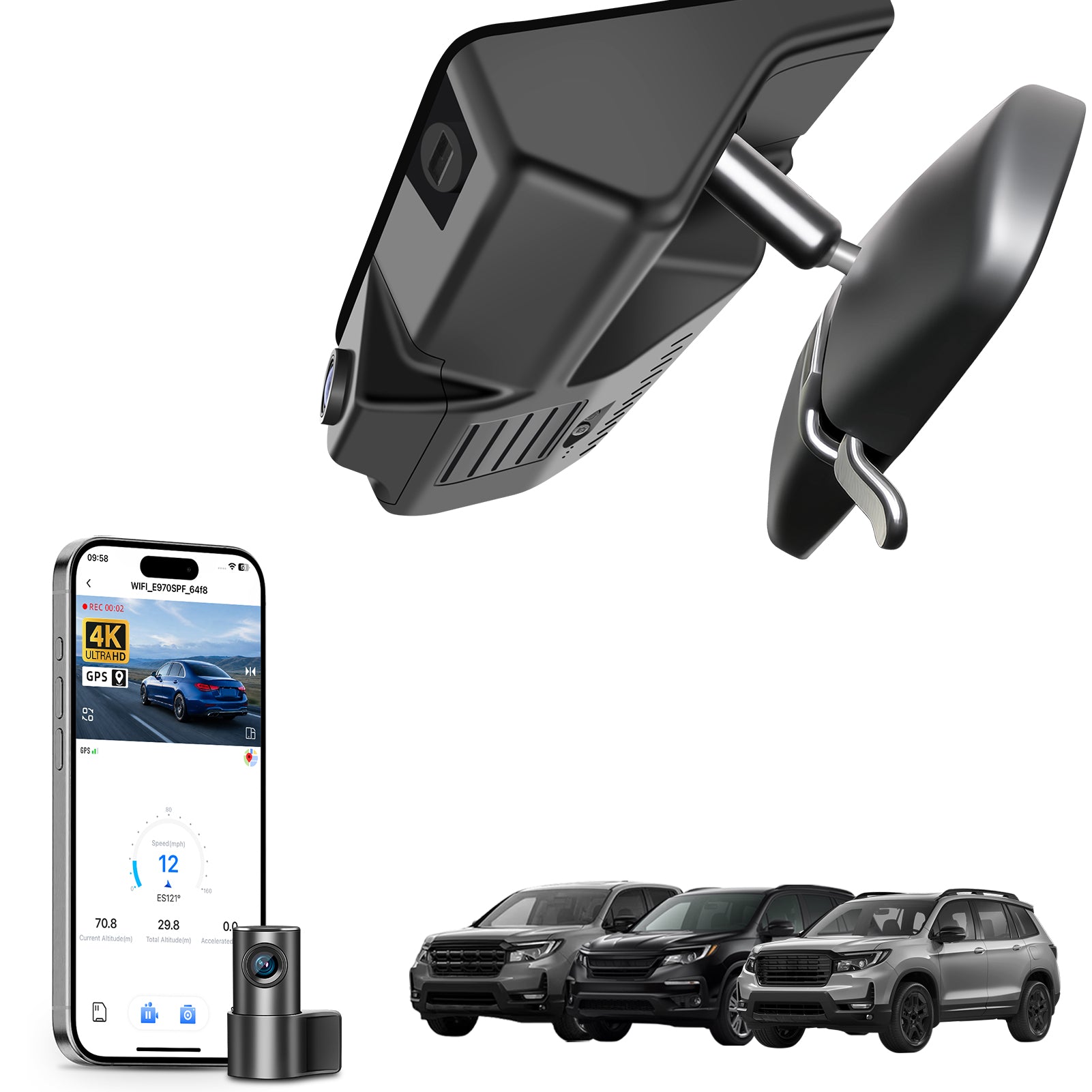 Mangoal Front 4K & Rear 2K HDR Dash Cam, Dual STARVIS 2 IMX678 IMX675 for Honda Pilot & Passport & Ridgeline (Model B)