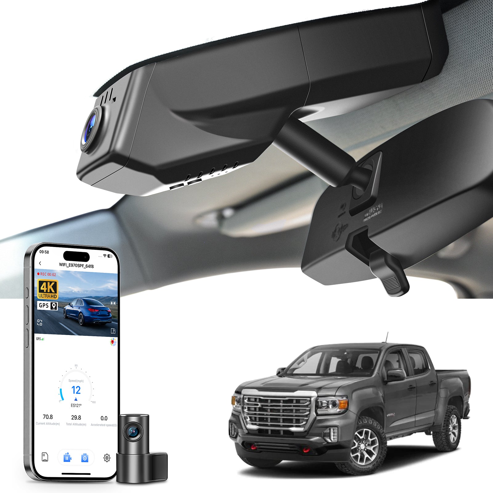 Mangoal Front 4K & Rear 2K HDR Dash Cam, Dual STARVIS 2 IMX678 IMX675, for GMC Canyon 2015-2022 (Model A)