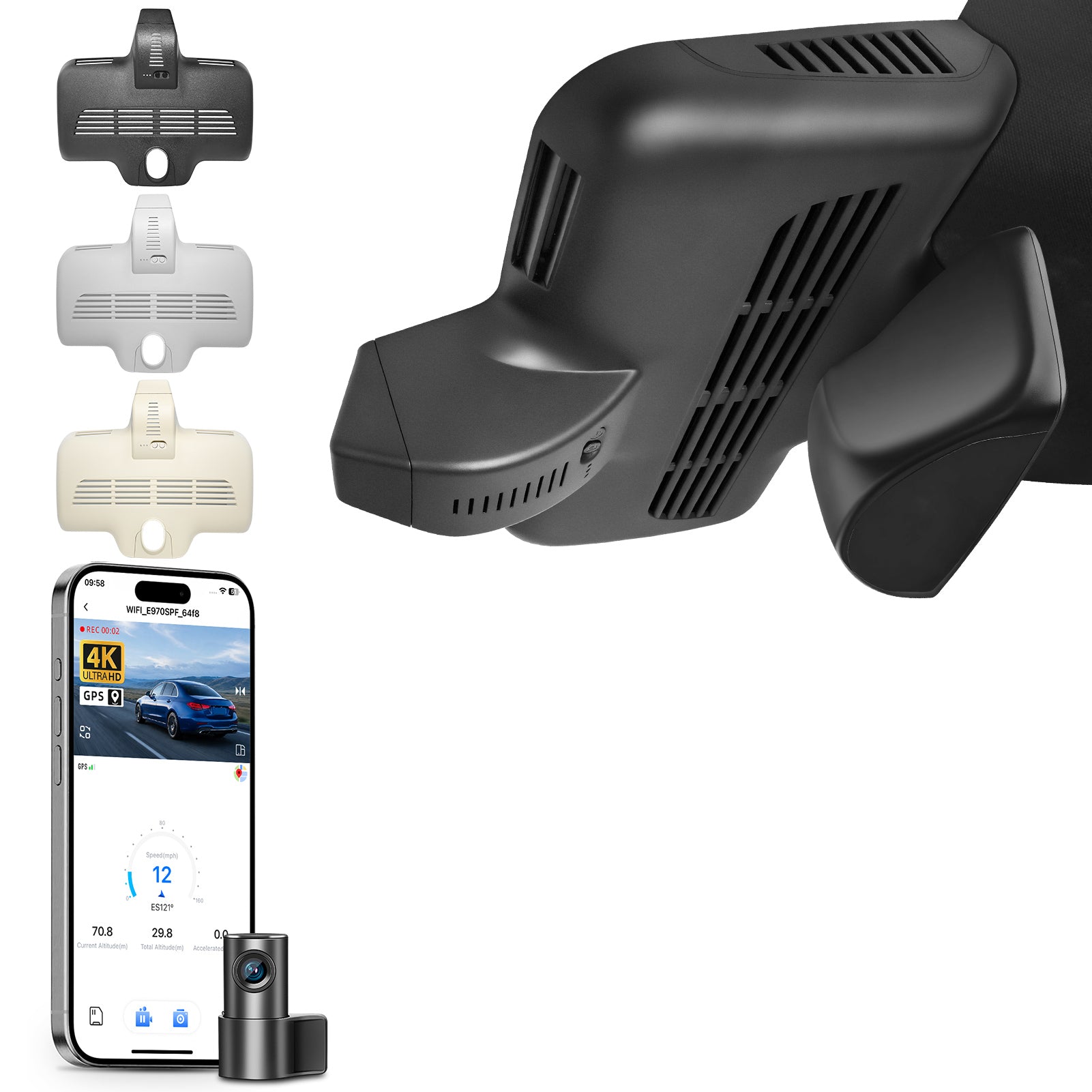 Mangoal Front 4K & Rear 1080P Dash Cam for Mercedes-Benz C-Class Gen4 W/S/C/A 205 2015-2021 (Model D Black)