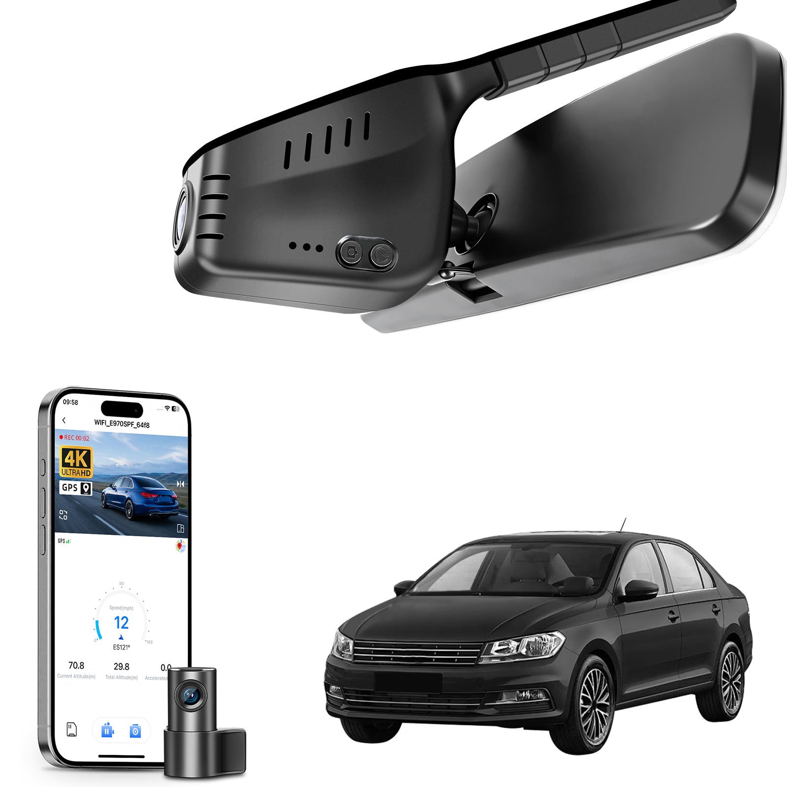 Mangoal Dash Cam for Volkswagen Rearview Mirror Base Without Sensor Cover (Model A)