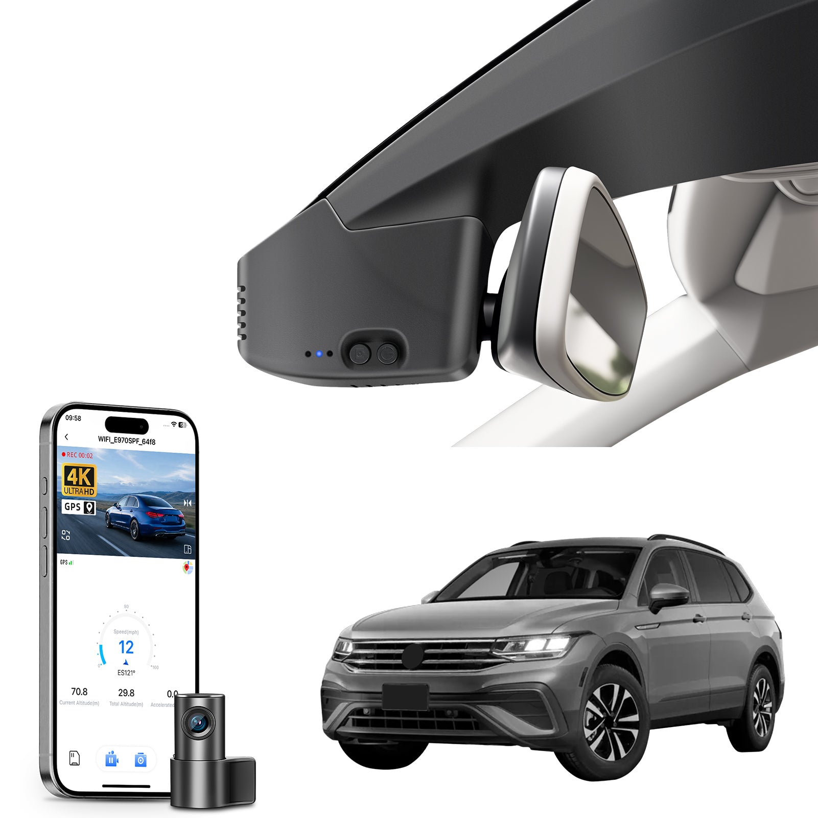 Mangoal Front 4K & Rear 1080P Dash Cam for Volkswagen Tiguan 2018-2024 Gen2 AD/BW (Model B Black)