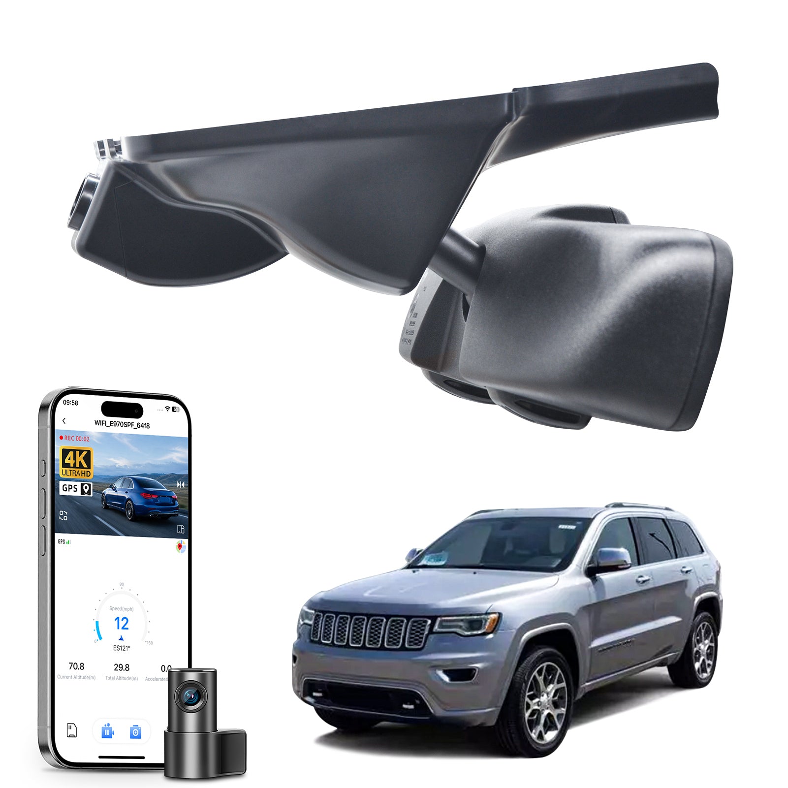 Mangoal Front 4K & Rear 2K HDR Dash Cam, Dual STARVIS 2 IMX678 IMX675, for Jeep Grand Cherokee 2016-2021/ WK 2022 (Model C)