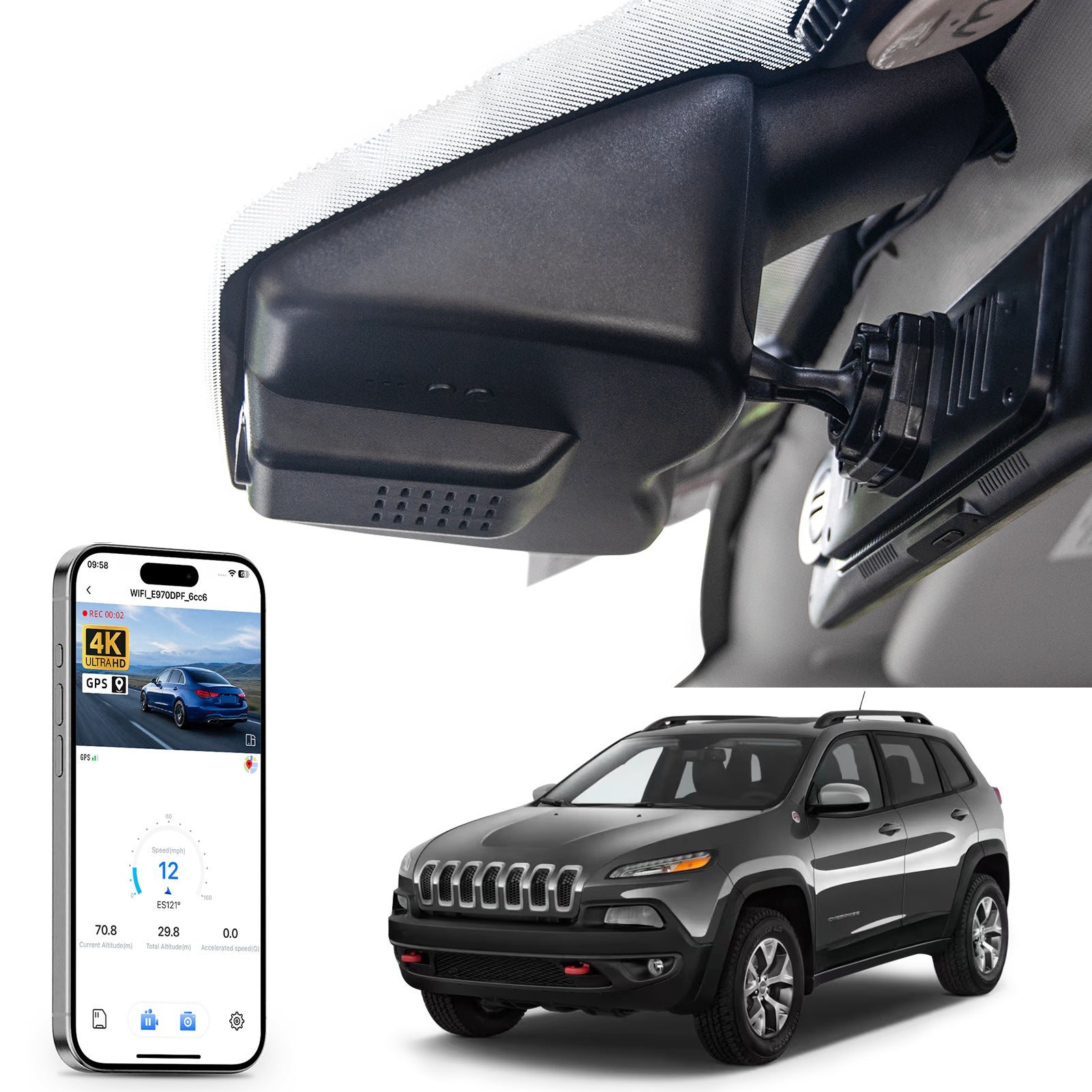 Mangoal Front 4K HDR Dash Cam STARVIS 2 IMX678 for Jeep 5th Gen Cherokee 2014-2018 KL (Model C)
