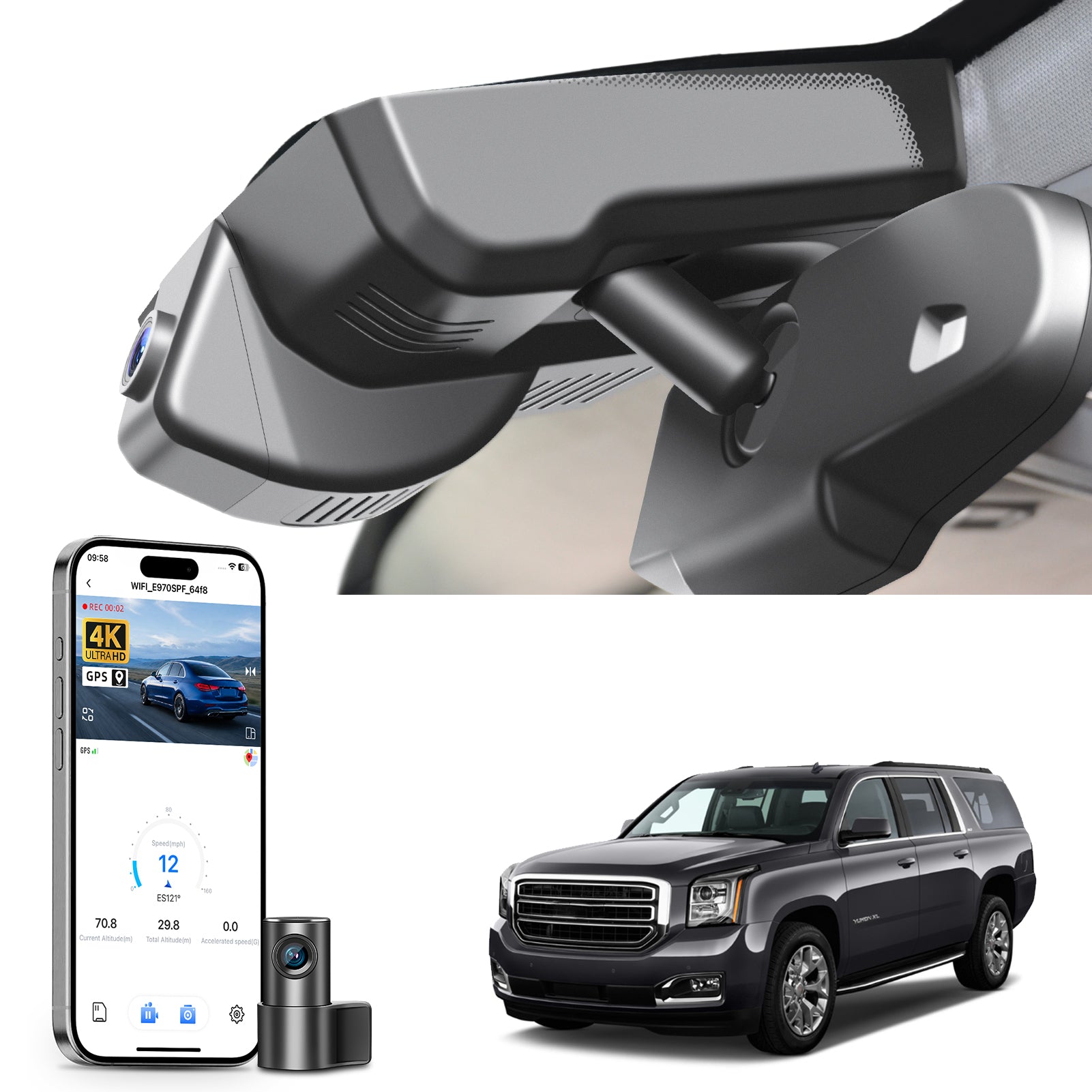 Mangoal Front 4K & Rear 2K HDR Dash Cam, Dual STARVIS 2 IMX678 IMX675, for GMC Yukon, Yukon XL 2015-2020(Model D)