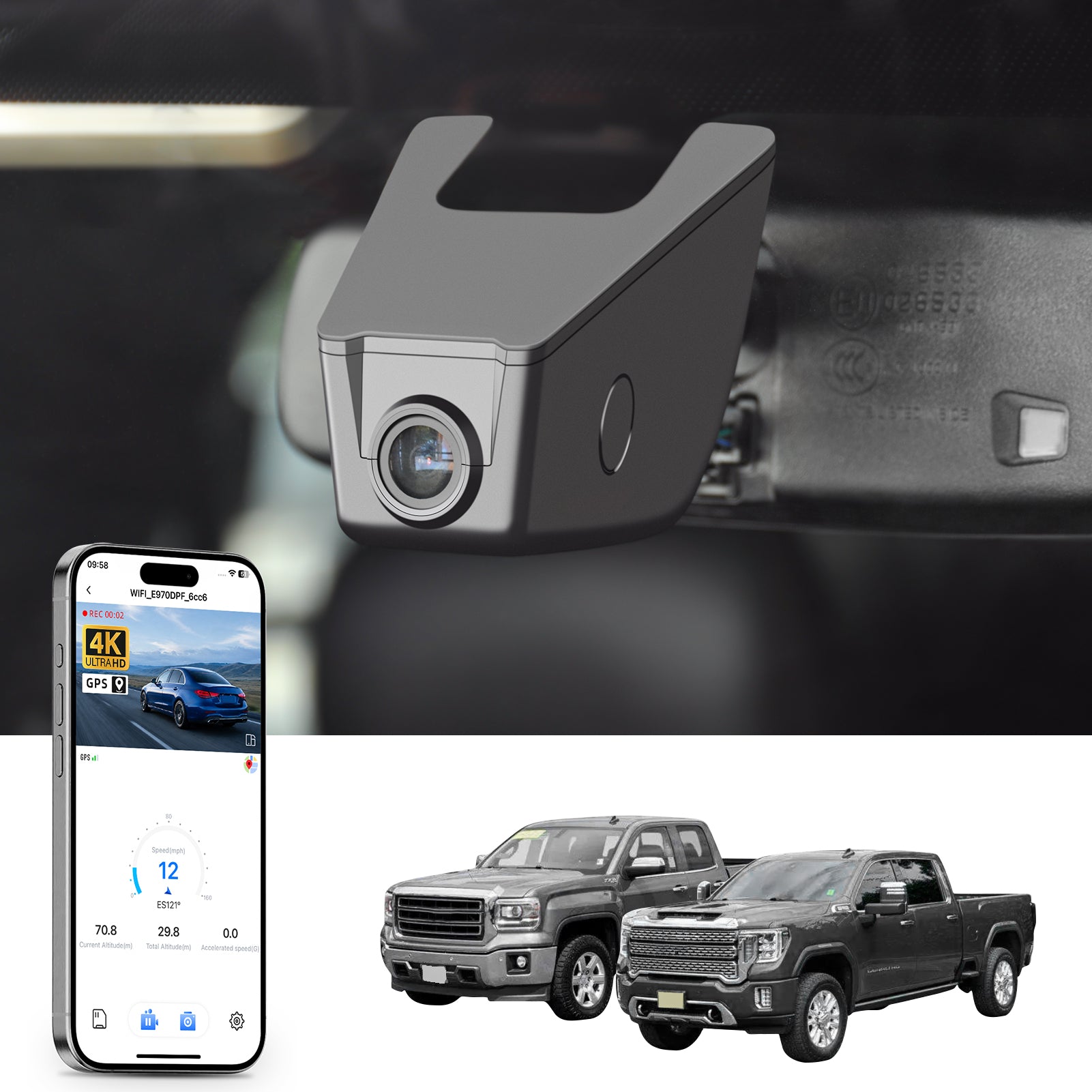 Mangoal Front 4K HDR Dash Cam STARVIS 2 IMX678 for GMC Sierra Select 1500 2014-2021, Select 2500/3500 HD 2015-2023 (Model E)