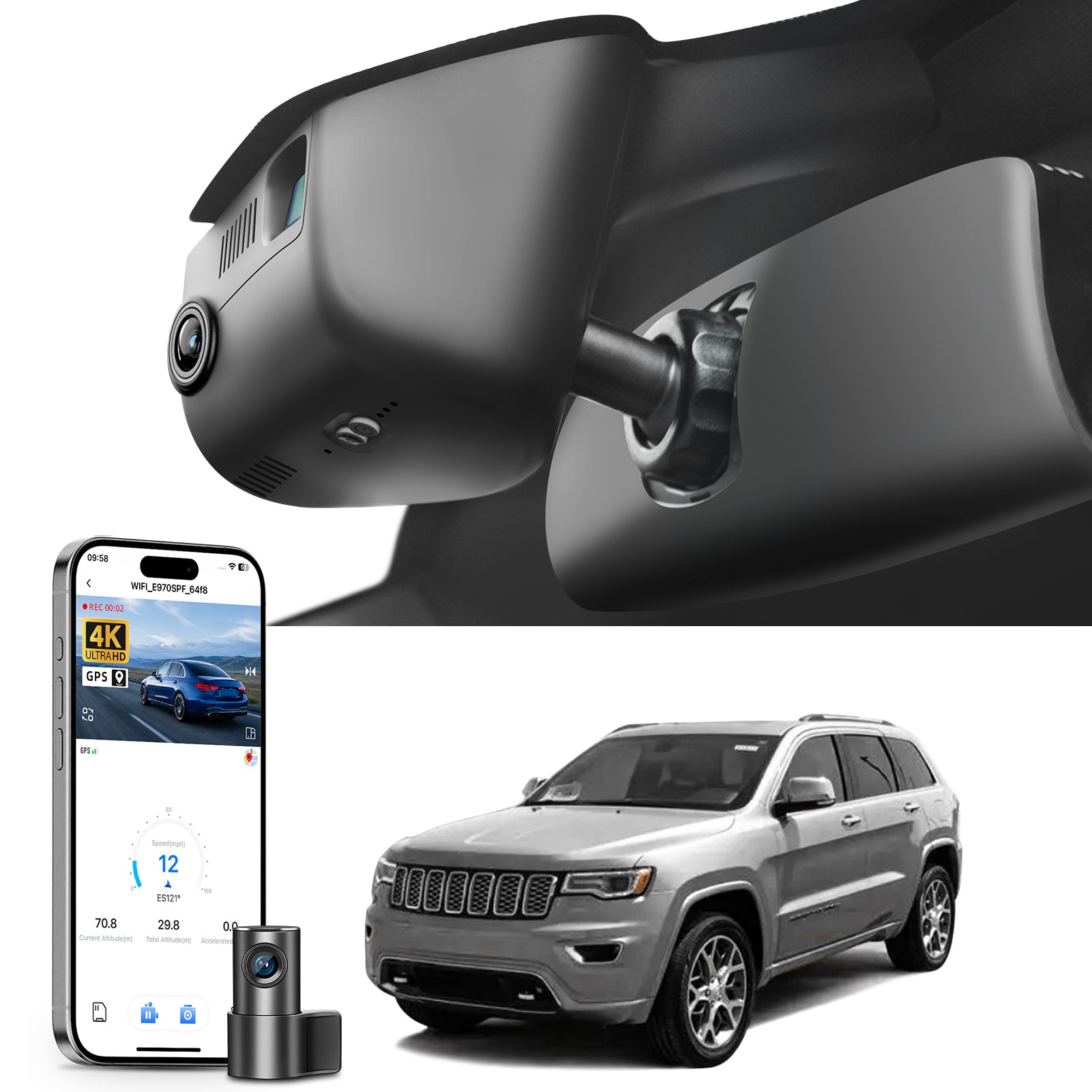 Mangoal Front 4K & Rear 2K HDR Dash Cam, Dual STARVIS 2 IMX678 IMX675, for Jeep Grand Cherokee 2016-2021 & WK 2022 (Model B)