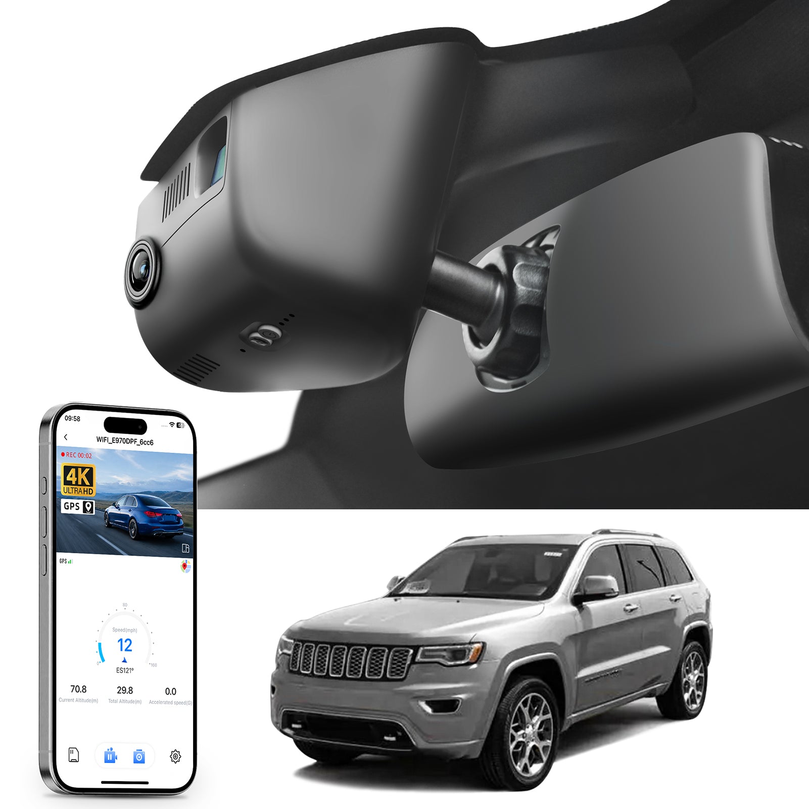 Mangoal Front 4K HDR Dash Cam STARVIS 2 IMX678 for Jeep Grand Cherokee 2016-2021 & WK 2022 (Model B)