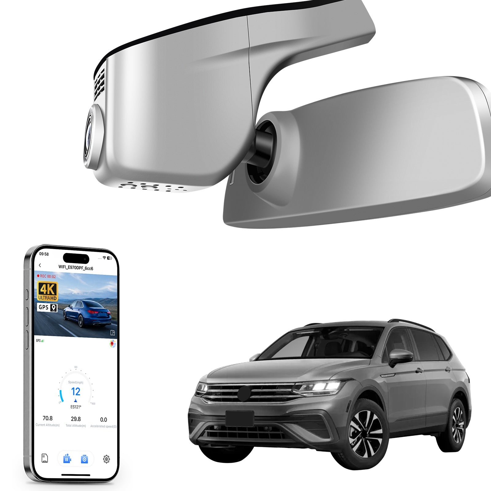 Mangoal 4K Dash Cam for Volkswagen Tiguan 2018-2024 Gen2 AD/BW (Model A Gray)