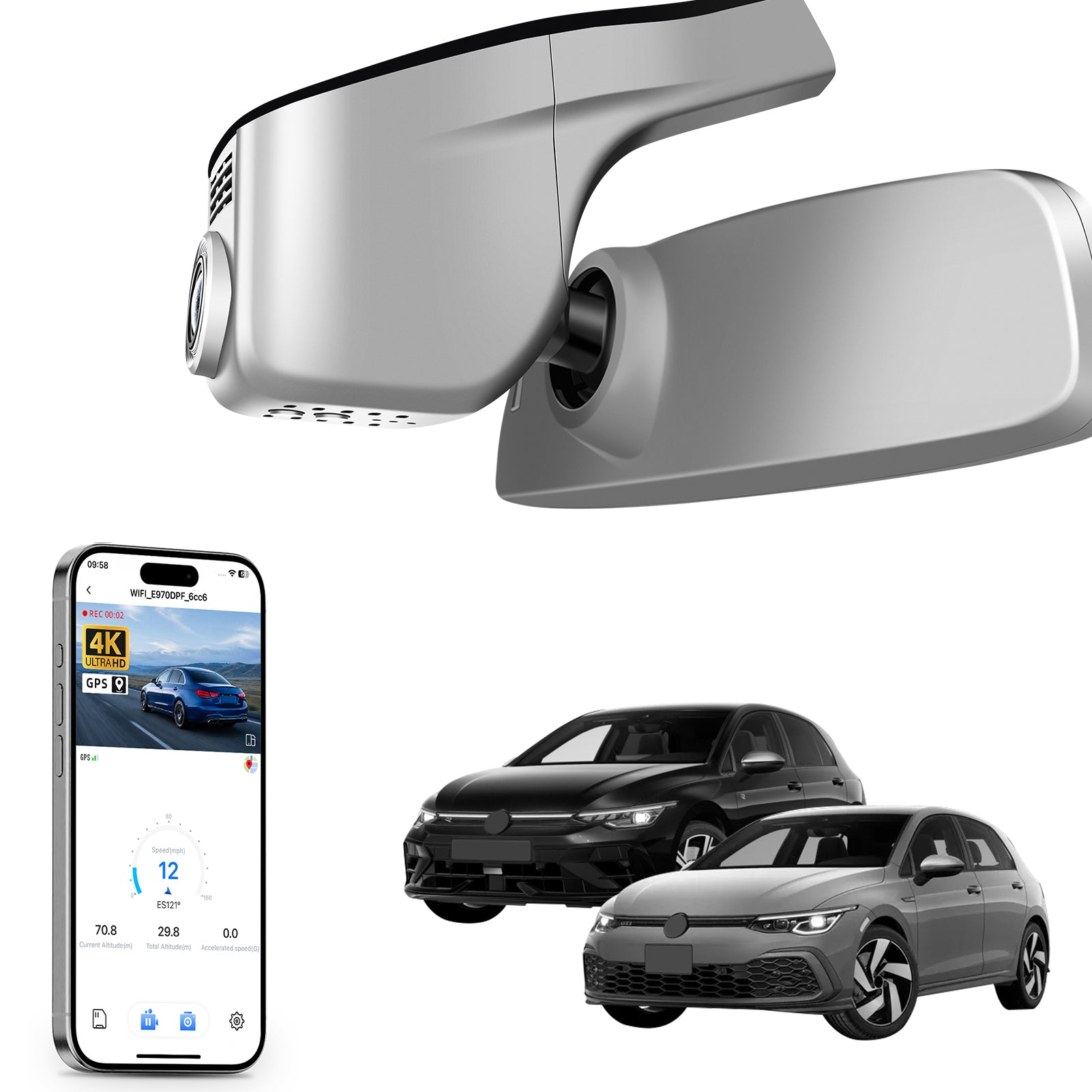 Mangoal 4K Dash Cam for Volkswagen Golf & Golf GTI & Golf R MK 7/7.5/8 2015-2025 (Model A Gray)